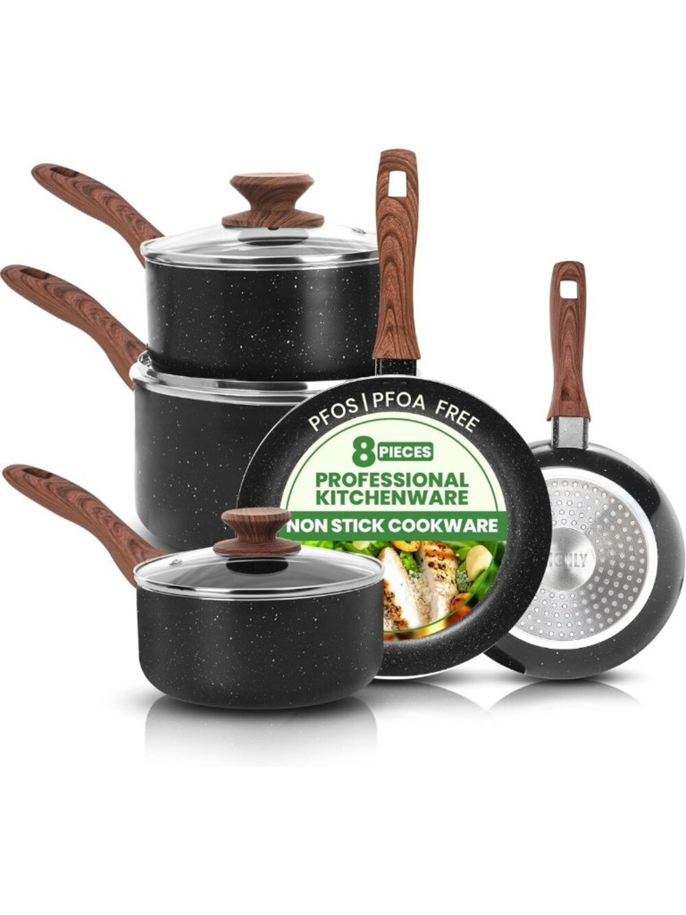 8-Piece Non-Stick Granite Cookware Set - Induction Frying Pans & Saucepans